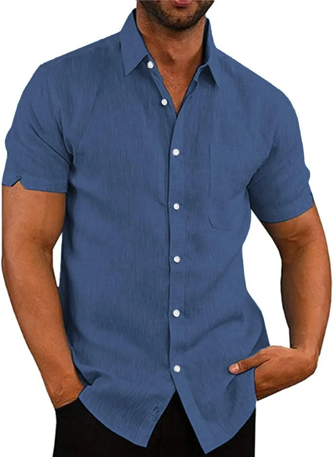 Mens Summer Beach Shirt Short Sleeve Shirts Casual Button Down Shirt Plain Tops