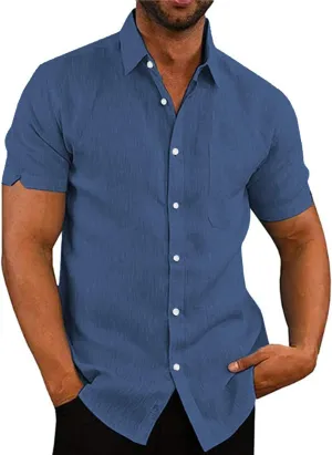Mens Summer Beach Shirt Short Sleeve Shirts Casual Button Down Shirt Plain Tops