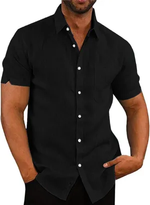 Mens Summer Beach Shirt Short Sleeve Shirts Casual Button Down Shirt Plain Tops