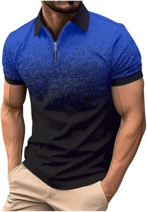 Men's Summer Casual Stylish Polo Shirts Zip-Up Lapel Short-Sleeved Tops Workout Sports Tops Classic Golf Shirts