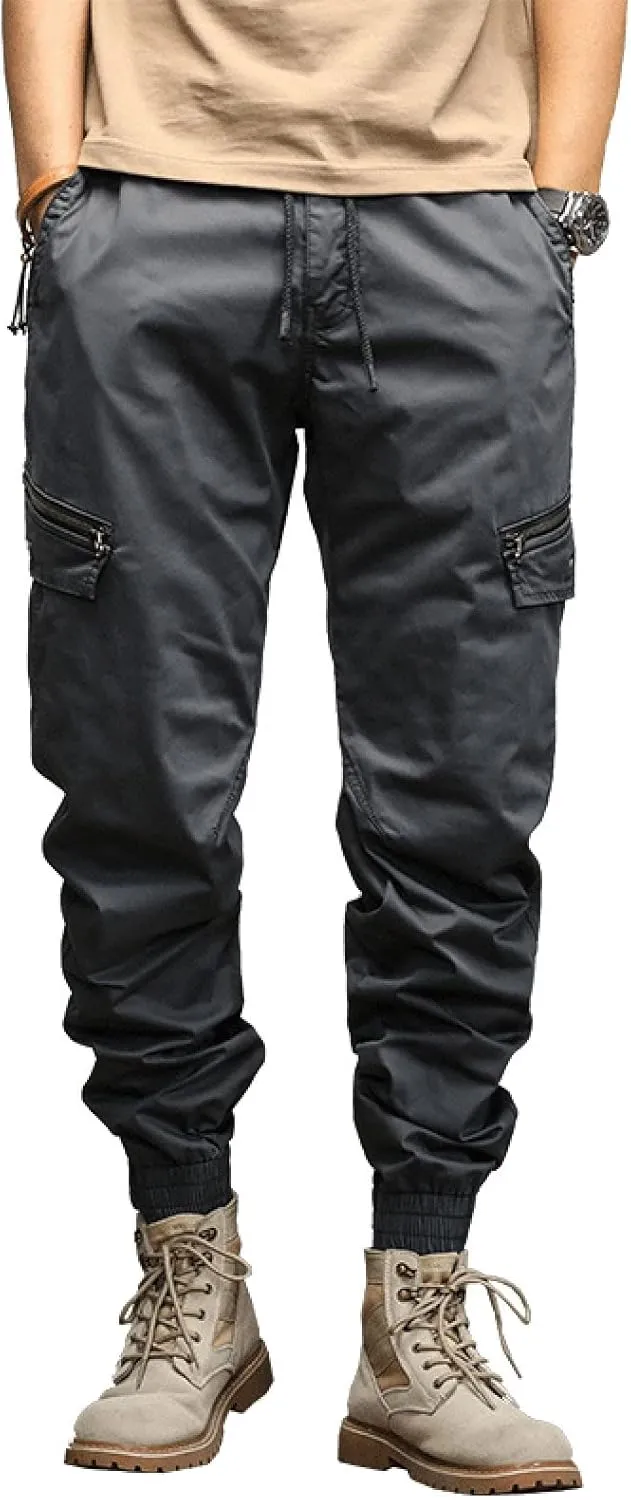 Mens Sweatpants Open Bottom Men's Lightweight Cargo Trouser Hiking Pants Casual Jogger Pants with Multi Pockets