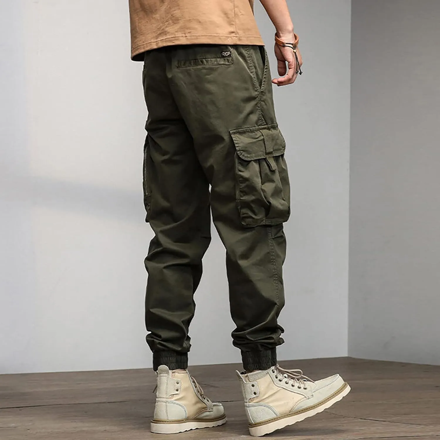 Mens Sweatpants Open Bottom Men's Lightweight Cargo Trouser Hiking Pants Casual Jogger Pants with Multi Pockets