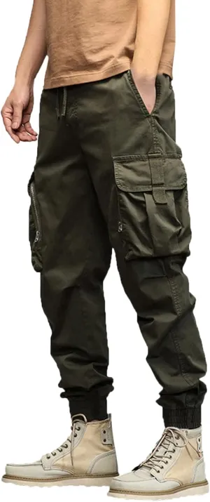 Mens Sweatpants Open Bottom Men's Lightweight Cargo Trouser Hiking Pants Casual Jogger Pants with Multi Pockets