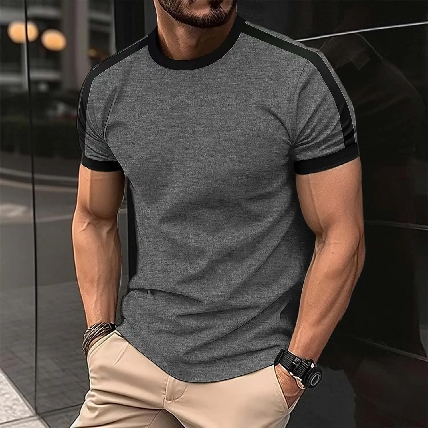 Men's T-Shirts Short Sleeve Crewneck Casual Sport Tee Trendy Colorblock Baseball Shirt Workout Muscle Top Big & Tall