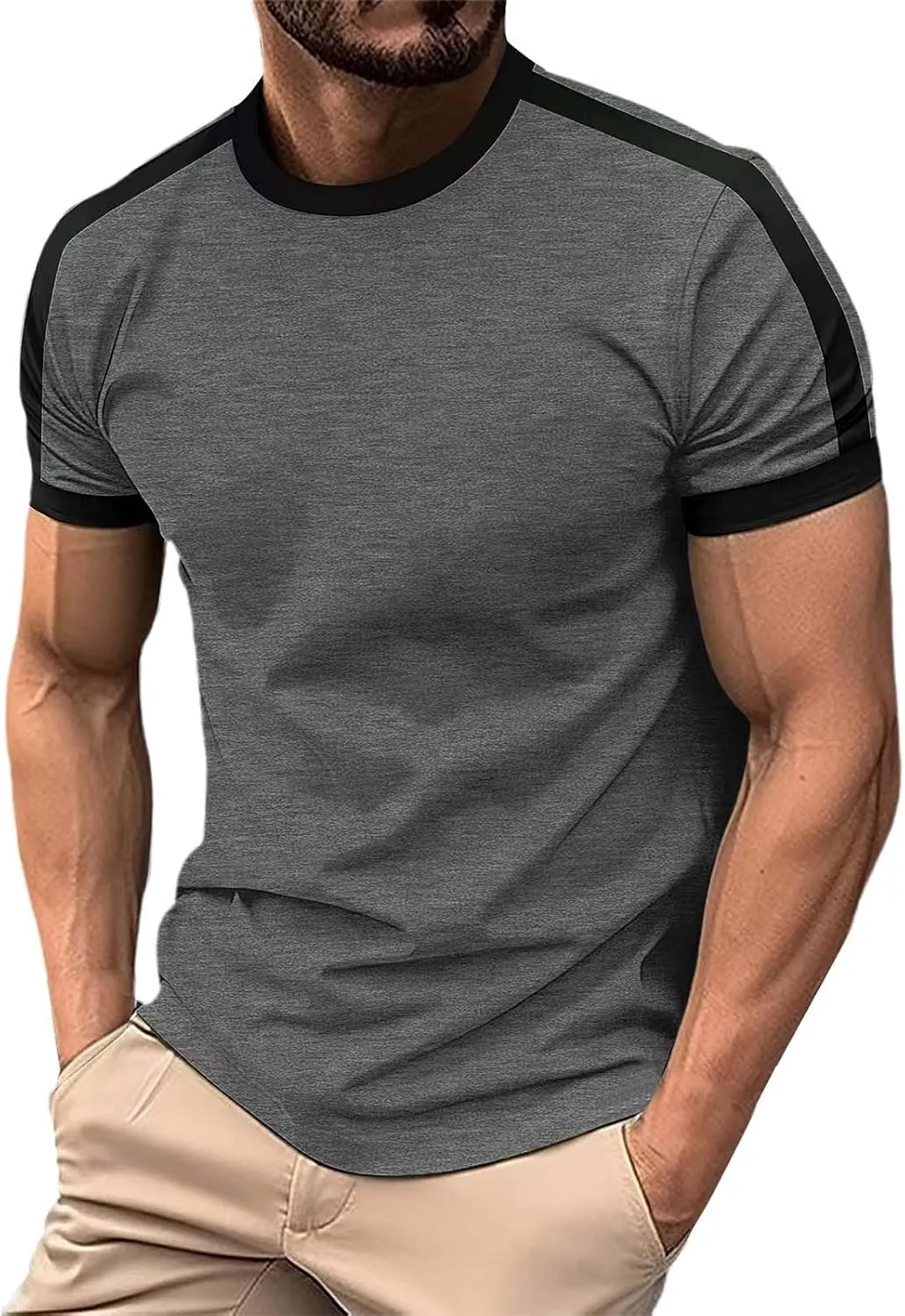Men's T-Shirts Short Sleeve Crewneck Casual Sport Tee Trendy Colorblock Baseball Shirt Workout Muscle Top Big & Tall