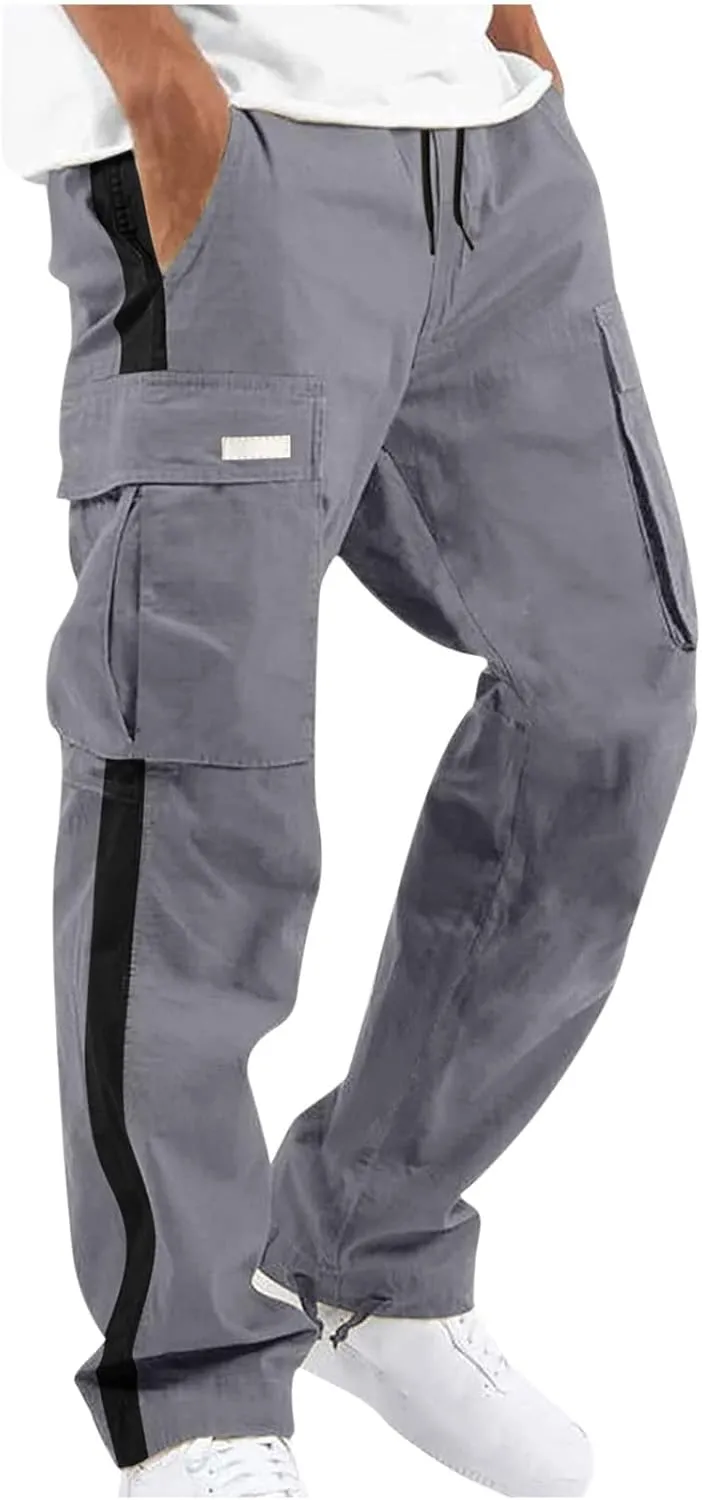 Men's Wild Cargo Pants Lightweight Tactical Pant Outdoor Hiking Jogger Loose Fit Wide Leg Pants with Multi Pockets