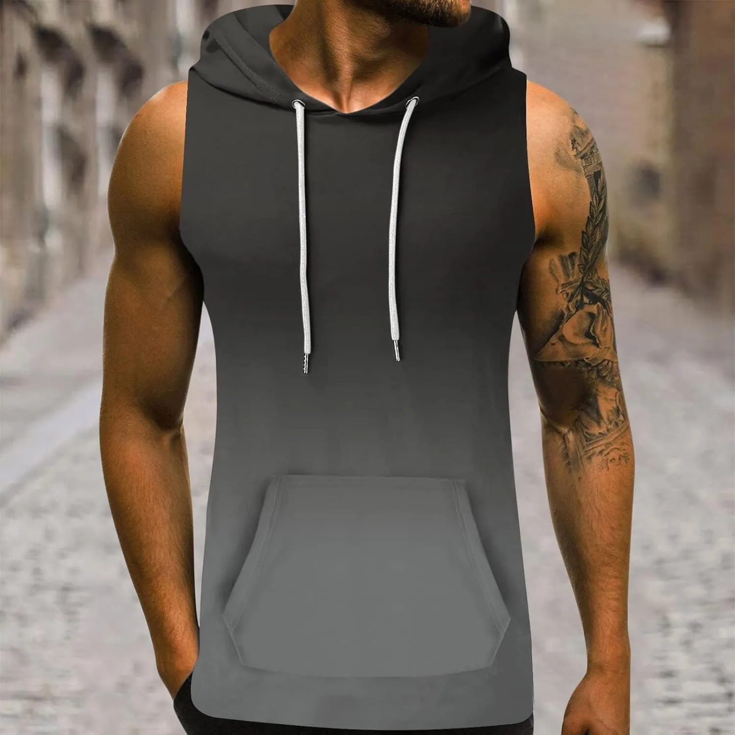 Mens Workout Hooded Tank Tops Cut Off Sleeveless Gym Sport Hoodies Summer Training Bodybuilding Muscle Shirts for Men