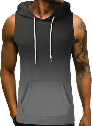 Mens Workout Hooded Tank Tops Cut Off Sleeveless Gym Sport Hoodies Summer Training Bodybuilding Muscle Shirts for Men