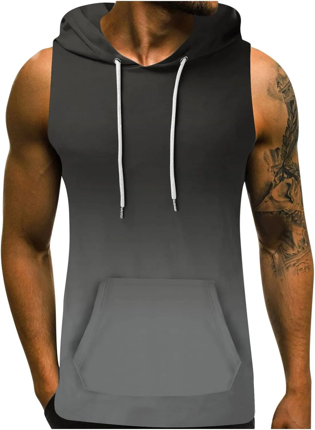 Mens Workout Hooded Tank Tops Cut Off Sleeveless Gym Sport Hoodies Summer Training Bodybuilding Muscle Shirts for Men
