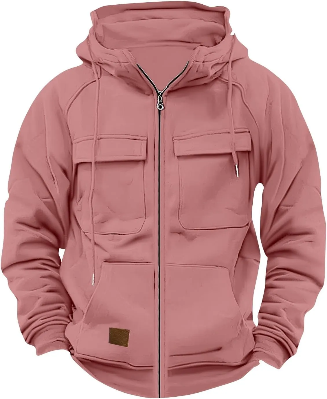 Mens Zip Up Hoodie Long Sleeve Solid Color Slim Fit Lightweight with Pockets Full-Zip Hooded Sweatshirt