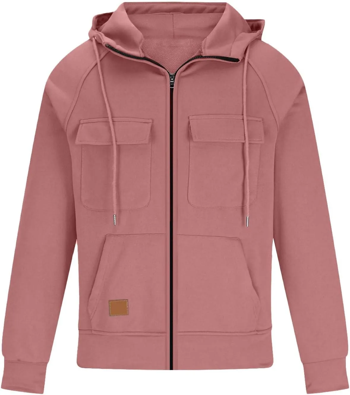 Mens Zip Up Hoodie Long Sleeve Solid Color Slim Fit Lightweight with Pockets Full-Zip Hooded Sweatshirt