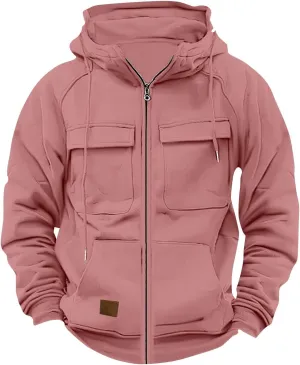 Mens Zip Up Hoodie Long Sleeve Solid Color Slim Fit Lightweight with Pockets Full-Zip Hooded Sweatshirt