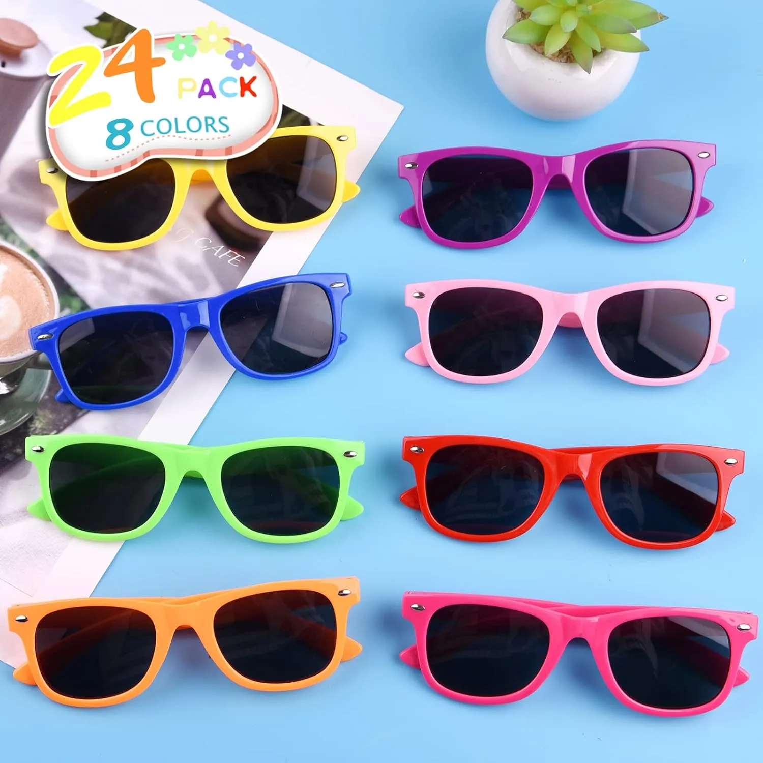 MIAHART Kids Party Sunglasses Bulk Neon Colors Glasses for Summer Beach Pool Party Carnival Prizes Birthday Party Favors