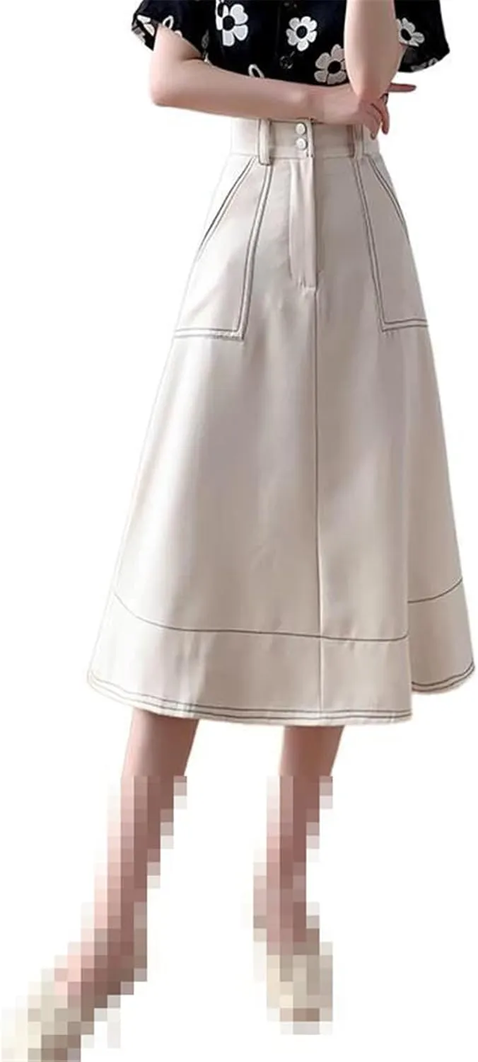 Mid-Length Chiffon Skirt for Women,high-Waist Long A-line Flared Skirt,Summer