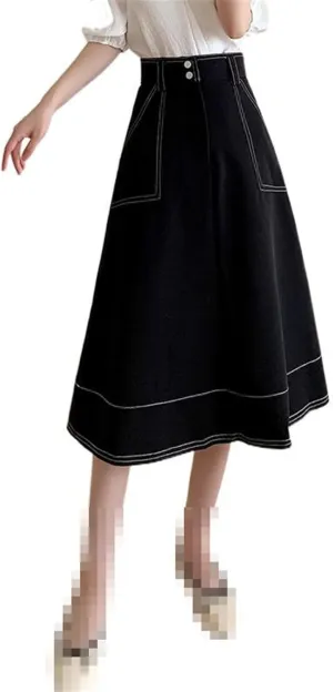 Mid-Length Chiffon Skirt for Women,high-Waist Long A-line Flared Skirt,Summer