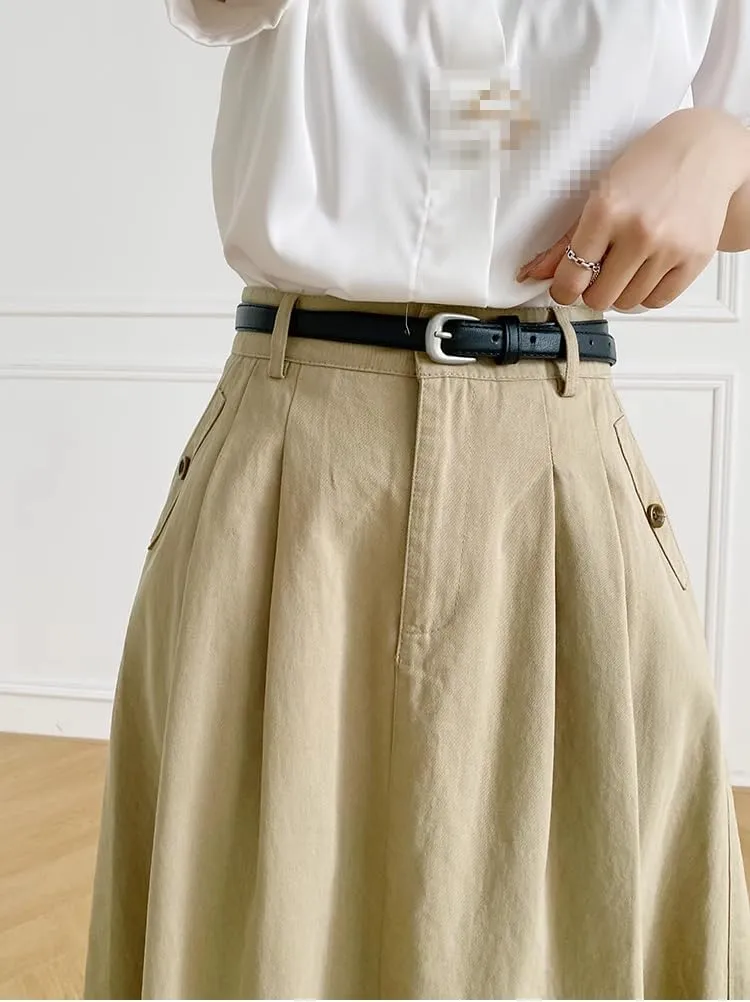 Mid-Length Elastic Waist Denim Skirt for Women,Summer,Office Flared A-line Skirt