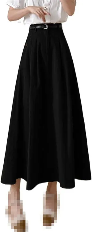 Mid-Length Elastic Waist Denim Skirt for Women,Summer,Office Flared A-line Skirt