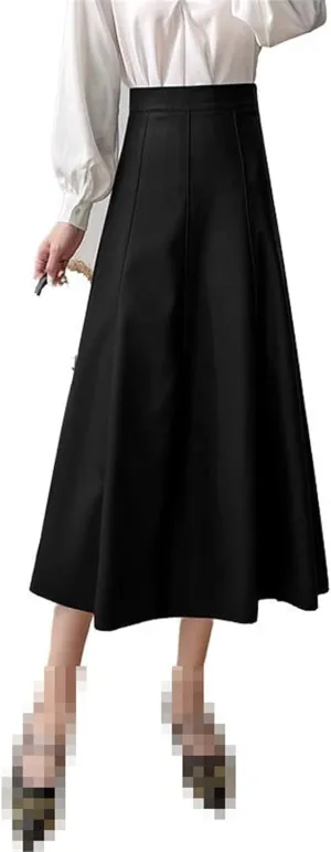 Mid-Length high-Waist A-line Flared Office Skirt for Women,Summer