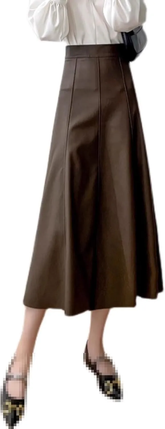 Mid-Length high-Waist A-line Flared Office Skirt for Women,Summer