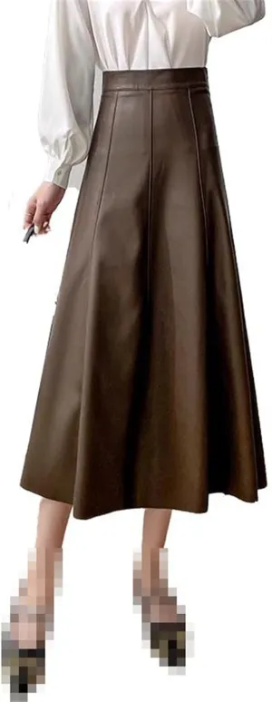Mid-Length high-Waist A-line Flared Office Skirt for Women,Summer