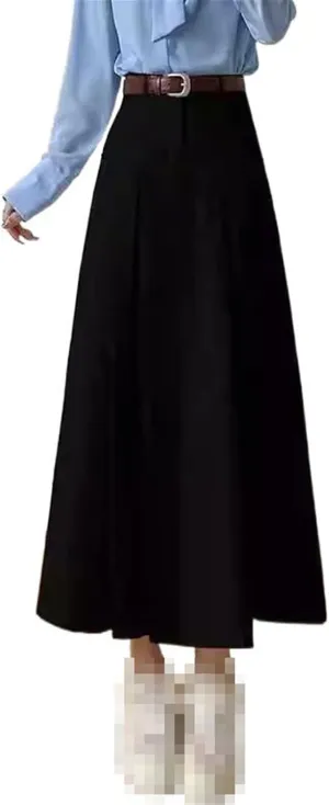 Mid-Length high-Waist Denim Skirt for Women,Spring,Flared A-line Pleated Skirt,Office wear
