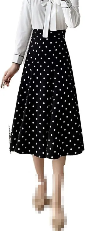 Mid-Length high-Waist Hong Kong-Style A-line Skirt for Women,Spring,Office Flared Skirt