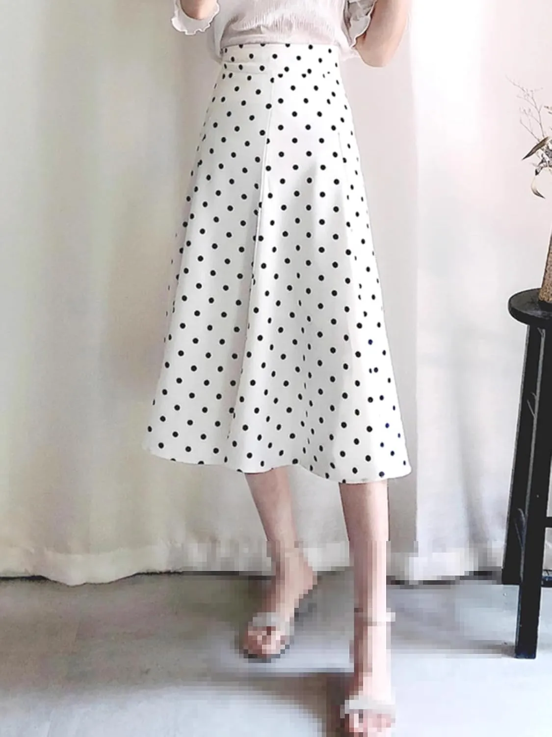 Mid-Length high-Waist Hong Kong-Style A-line Skirt for Women,Spring,Office Flared Skirt