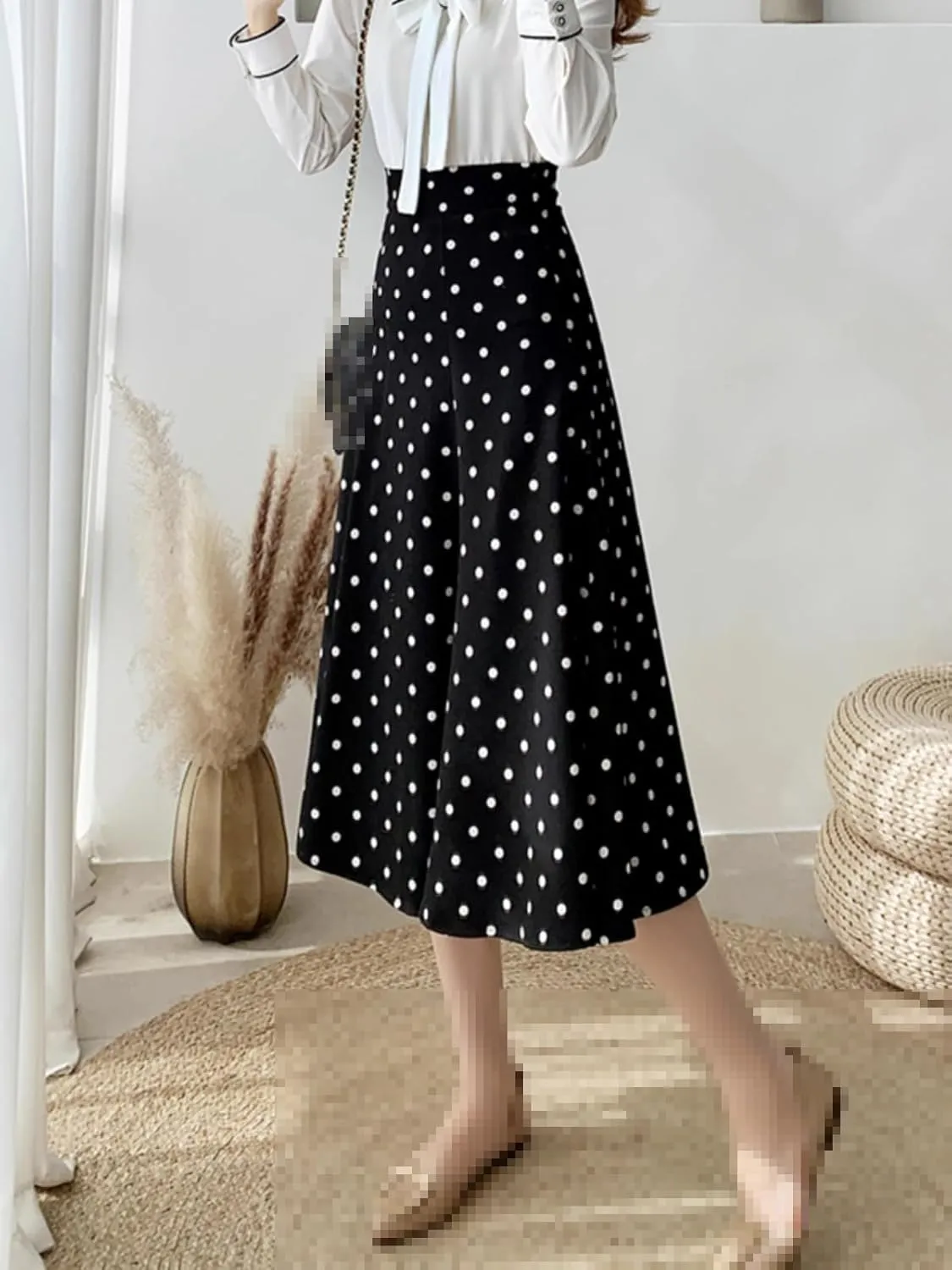 Mid-Length high-Waist Hong Kong-Style A-line Skirt for Women,Spring,Office Flared Skirt