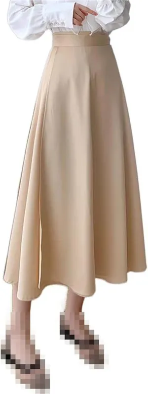 Mid-Length high-Waist Skirt for Women,Summer,A-line Elastic Waist Flared Skirt
