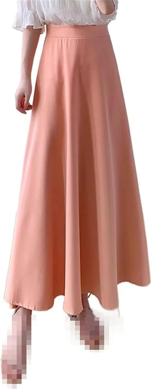 Mid-Length high-Waist Skirt for Women,Summer,Chiffon A-line Flared Skirt