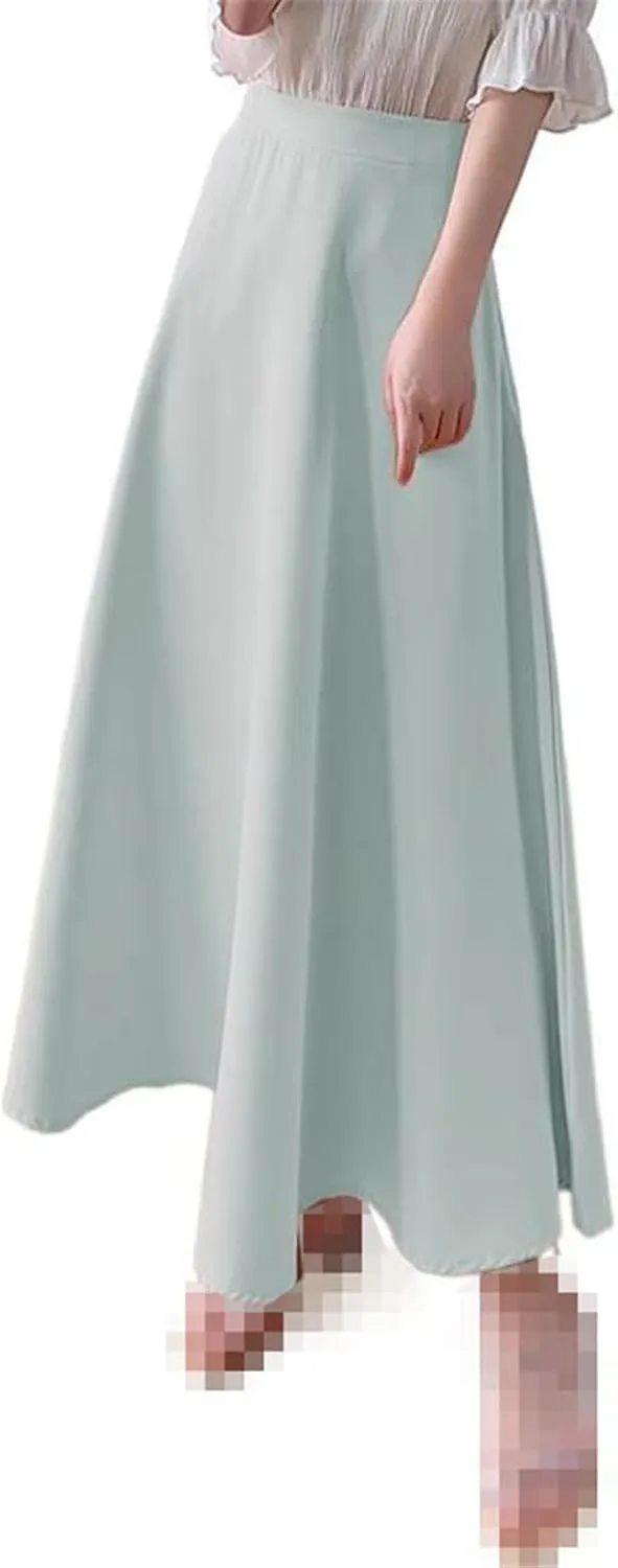 Mid-Length high-Waist Skirt for Women,Summer,Chiffon A-line Flared Skirt
