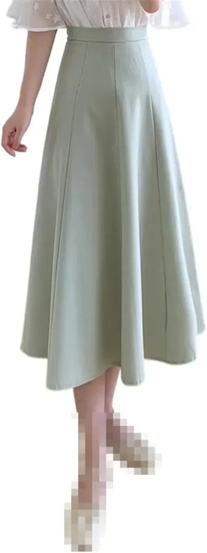 Mid-Length high-Waist Skirt for Women,Summer,Office A-line Flared Skirt