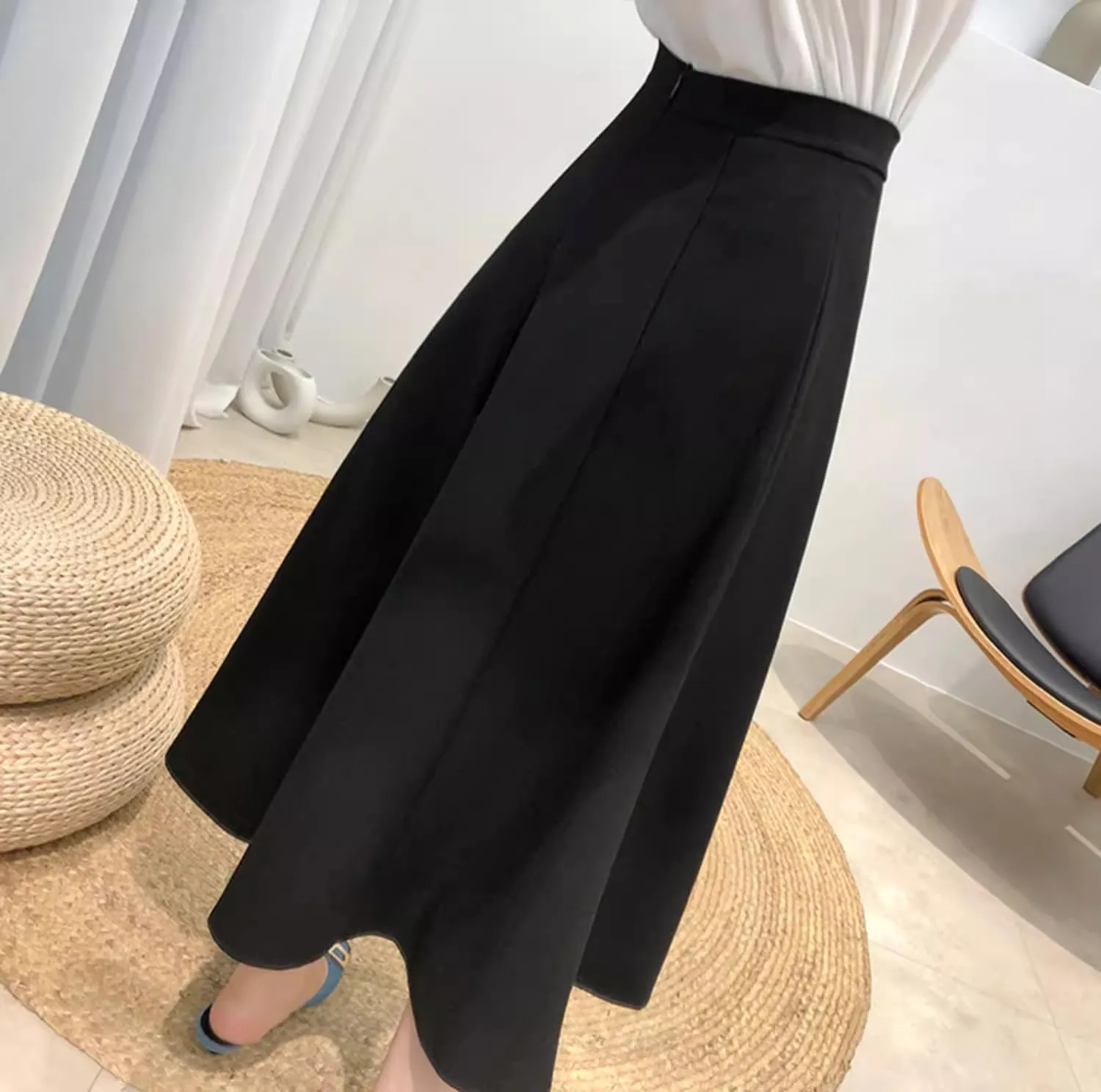 Mid-Length high-Waist Skirt for Women,Summer,Office A-line Flared Skirt