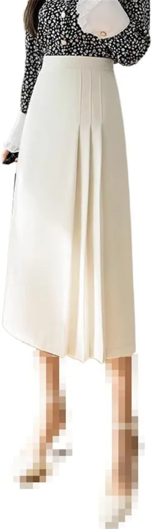 Mid-Length Pleated Skirt for Women,Spring,Office A-line Pencil Skirt