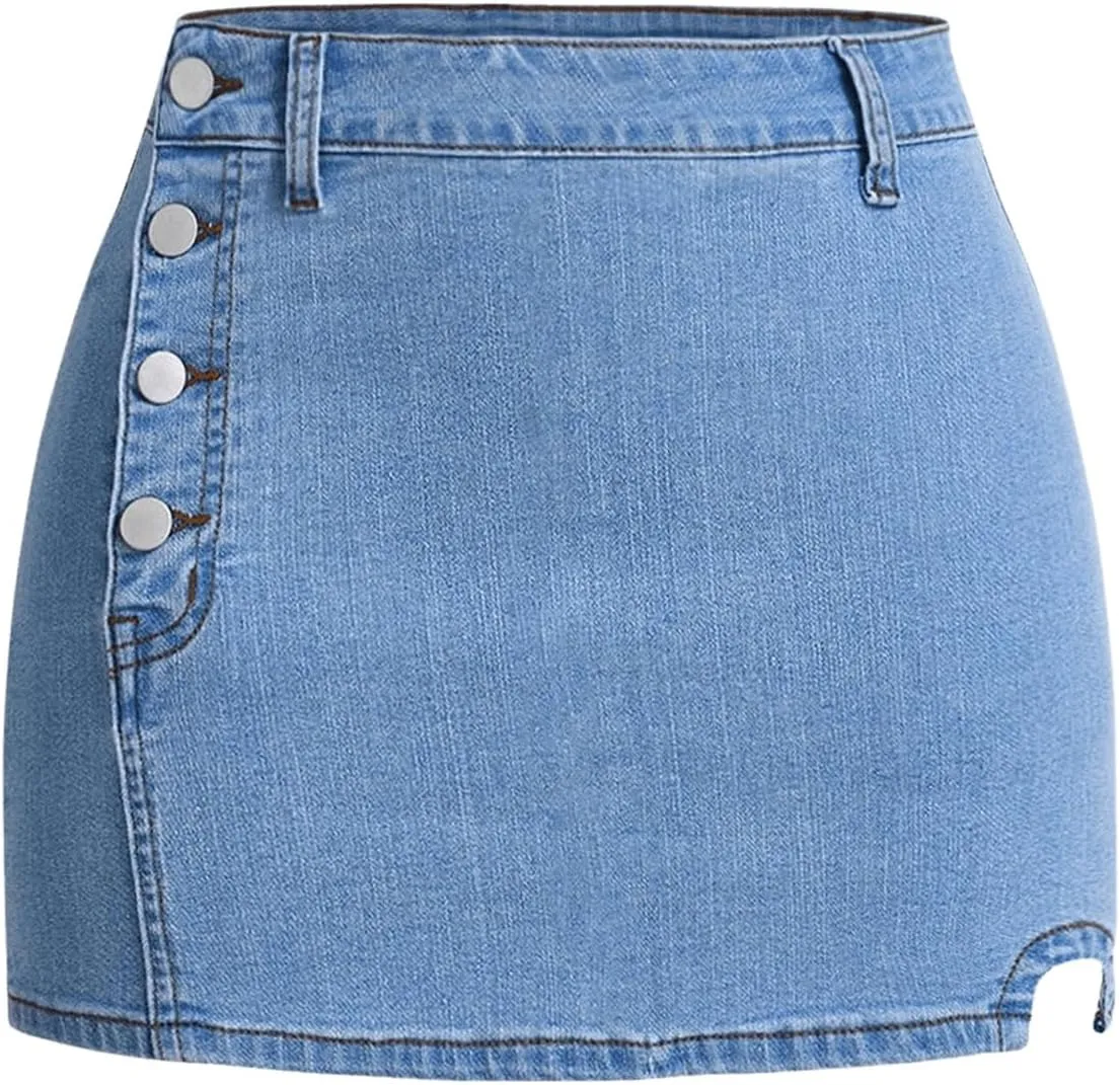 Milumia Women's Button Side Mini Denim Skirt High Waist Skinny Short Bodycon Skirts
