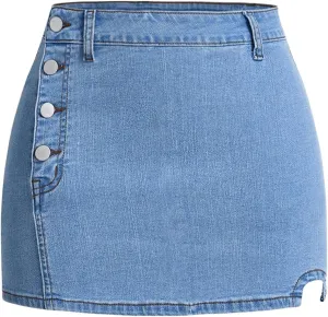 Milumia Women's Button Side Mini Denim Skirt High Waist Skinny Short Bodycon Skirts
