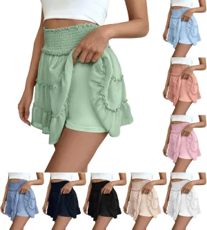 Mini Chiffon Skirt with Shorts 2025 Beach Pleated High Waisted Ruffle Skort Summer Short Swing Aline Lace Tennis Skort