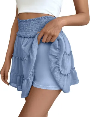Mini Chiffon Skirt with Shorts 2025 Beach Pleated High Waisted Ruffle Skort Summer Short Swing Aline Lace Tennis Skort