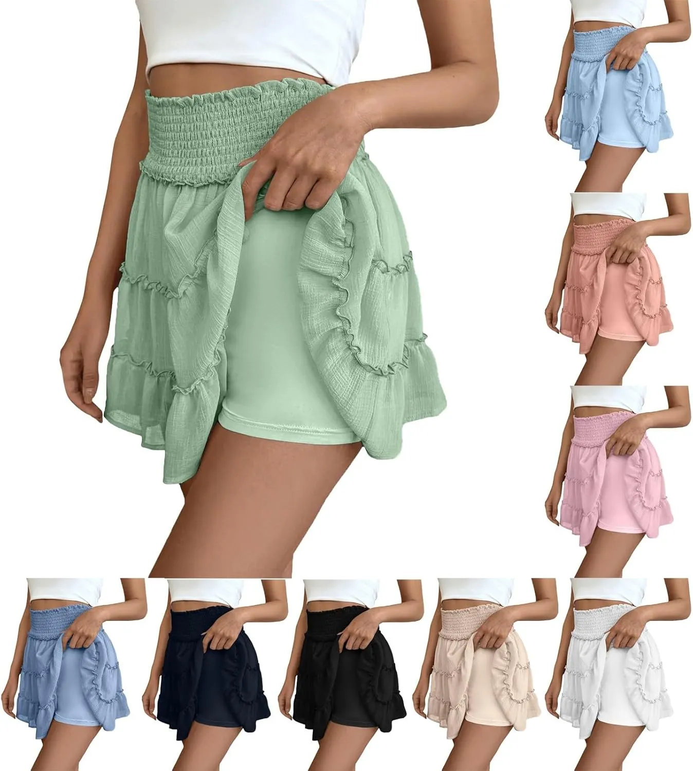 Mini Chiffon Skirt with Shorts 2025 Beach Pleated High Waisted Ruffle Skort Summer Short Swing Aline Lace Tennis Skort