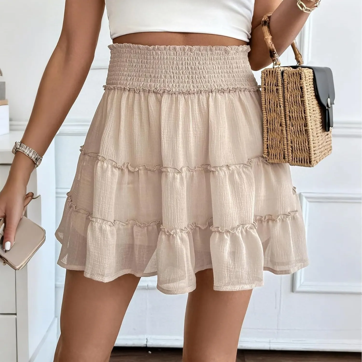 Mini Chiffon Skirt with Shorts 2025 Beach Pleated High Waisted Ruffle Skort Summer Short Swing Aline Lace Tennis Skort