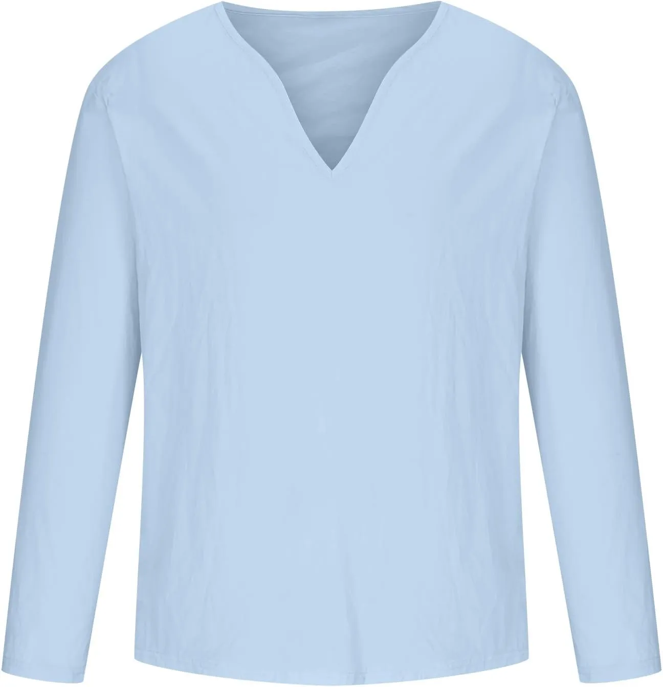 Muscularfit Mens Cotton Linen Shirts Casual Stylish Deep V Neck 3/4 Sleeve 2023 Summer Top Loose Regular-Fit Elegant T Shirt