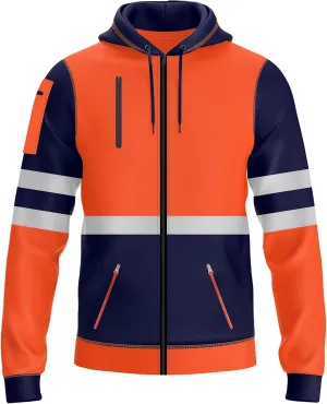NOROZE Mens Hi-Viz Front Zip Hoodie Reflective Tape High Visibility Safety Coat Sweatshirt