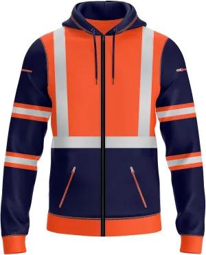 NOROZE Mens Hi-Viz Front Zip Hoodie Reflective Tape High Visibility Safety Coat Sweatshirt
