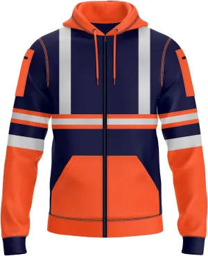 NOROZE Mens Hi-Viz Front Zip Hoodie Reflective Tape High Visibility Safety Coat Sweatshirt