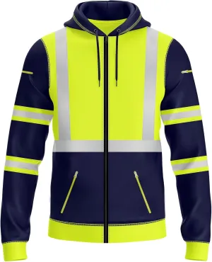 NOROZE Mens Hi-Viz Front Zip Hoodie Reflective Tape High Visibility Safety Coat Sweatshirt