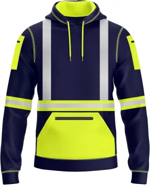 NOROZE Mens Hi-Viz Pullover Hoodie Grey Reflective Tape High Visibility Safety Coat Sweatshirt