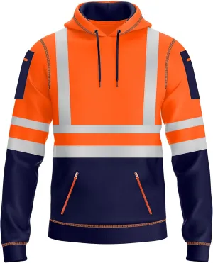 NOROZE Mens Hi-Viz Pullover Hoodie Grey Reflective Tape High Visibility Safety Coat Sweatshirt