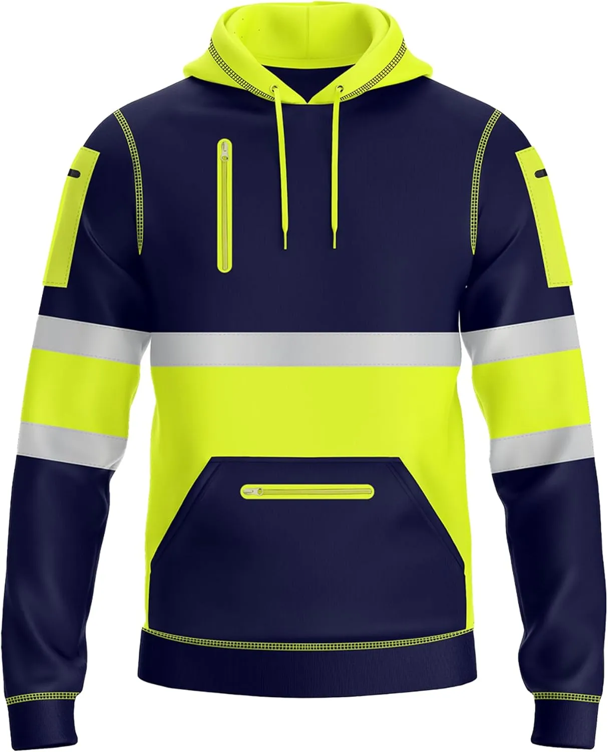 NOROZE Mens Hi-Viz Pullover Hoodie Grey Reflective Tape High Visibility Safety Coat Sweatshirt