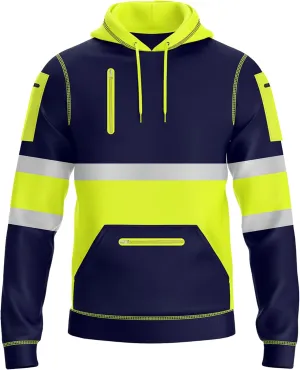 NOROZE Mens Hi-Viz Pullover Hoodie Grey Reflective Tape High Visibility Safety Coat Sweatshirt