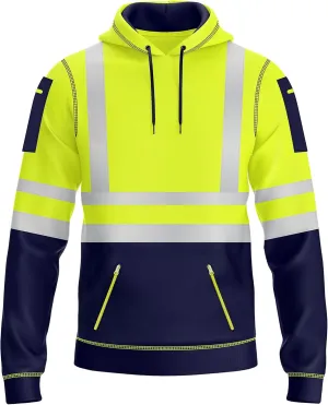 NOROZE Mens Hi-Viz Pullover Hoodie Grey Reflective Tape High Visibility Safety Coat Sweatshirt